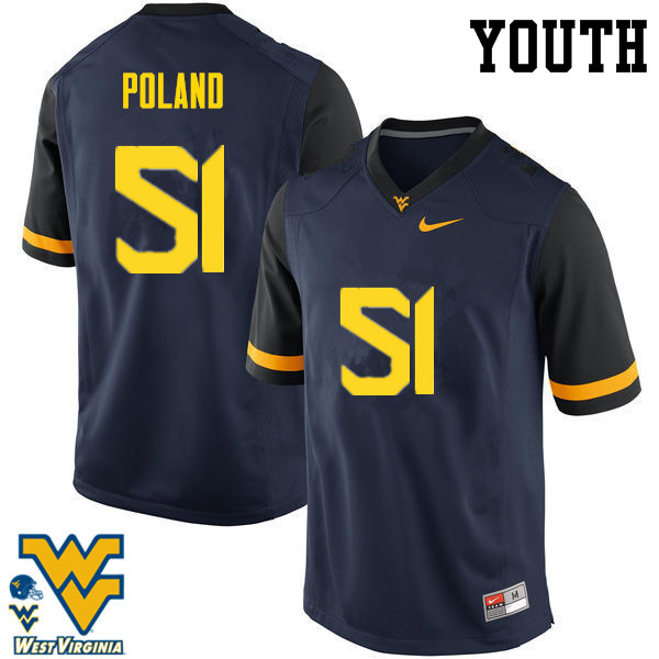 Youth #51 Kyle Poland West Virginia Mountaineers College Football Jerseys-Navy - Click Image to Close